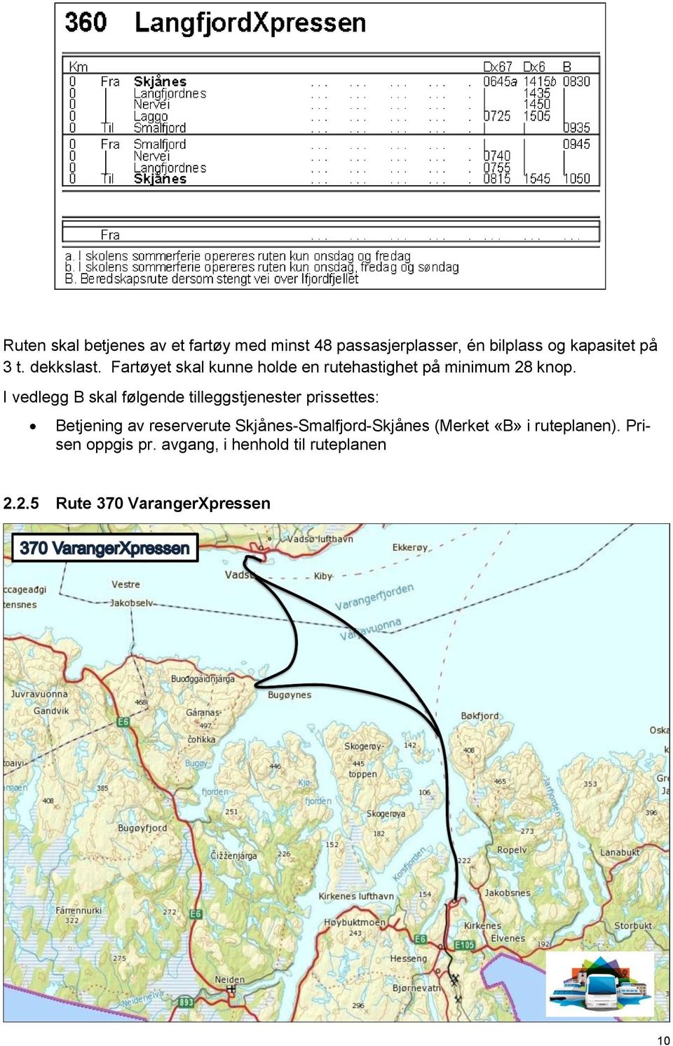 I vedlegg B skal følgende tilleggstjenester prissettes: Betjening av reserverute