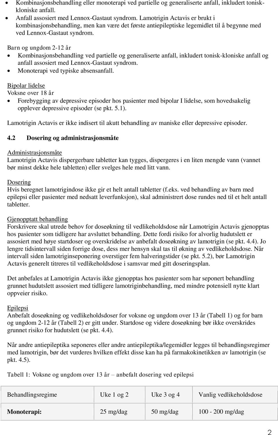 Barn og ungdom 2-12 år Kombinasjonsbehandling ved partielle og generaliserte anfall, inkludert tonisk-kloniske anfall og anfall assosiert med Lennox-Gastaut syndrom.