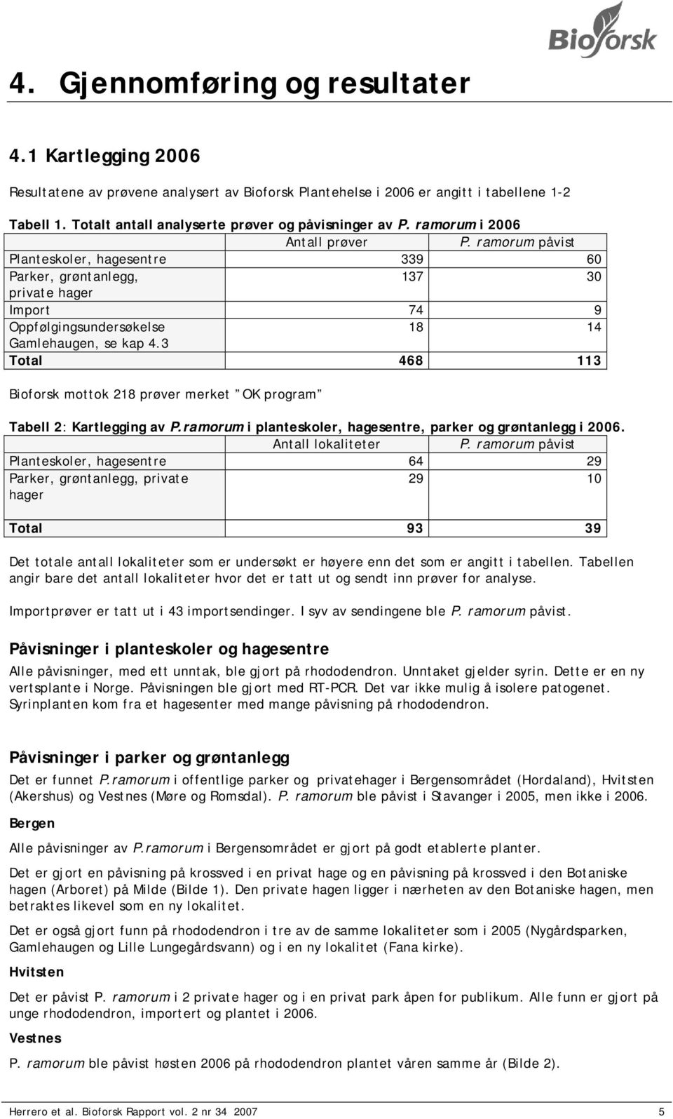 ramorum påvist Planteskoler, hagesentre 339 60 Parker, grøntanlegg, 137 30 private hager Import 74 9 Oppfølgingsundersøkelse 18 14 Gamlehaugen, se kap 4.