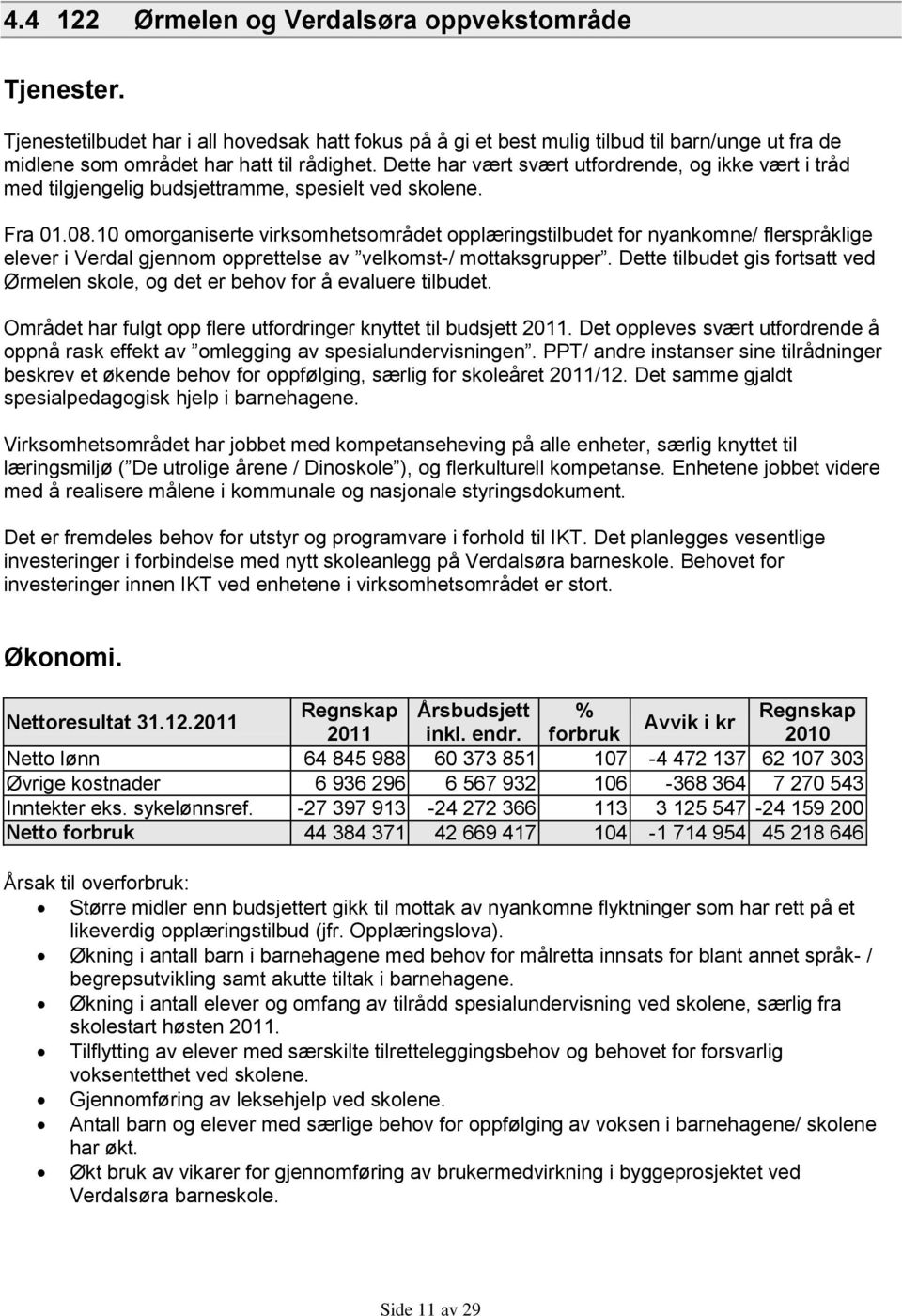 10 omorganiserte virksomhetsområdet opplæringstilbudet for nyankomne/ flerspråklige elever i Verdal gjennom opprettelse av velkomst-/ mottaksgrupper.