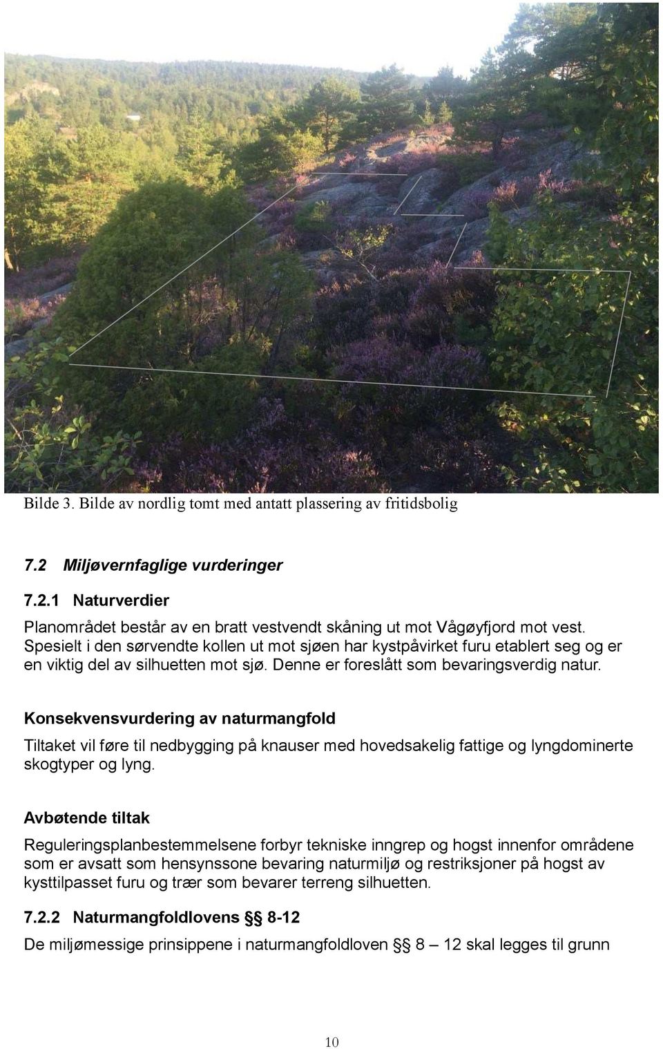 Konsekvensvurdering av naturmangfold Tiltaket vil føre til nedbygging på knauser med hovedsakelig fattige og lyngdominerte skogtyper og lyng.