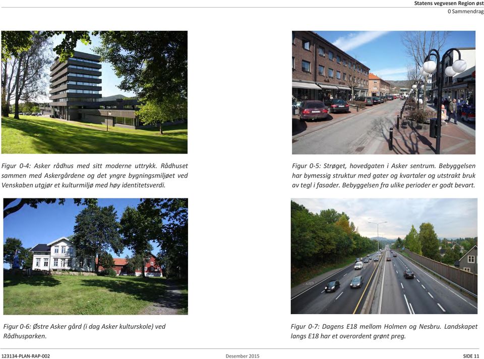 Figur 0-5: Strøget, hovedgaten i Asker sentrum. Bebyggelsen har bymessig struktur med gater og kvartaler og utstrakt bruk av tegl i fasader.