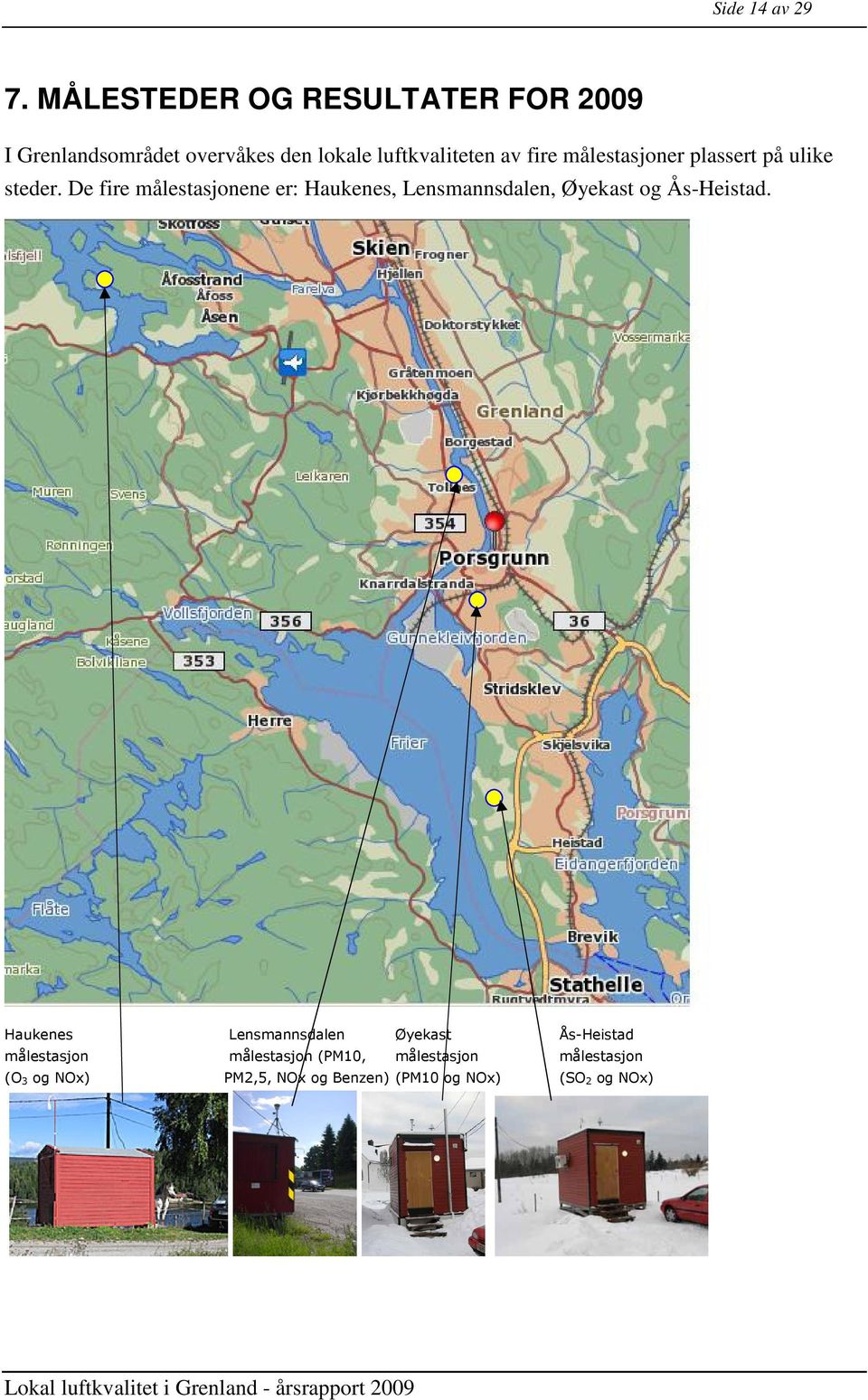 målestasjoner plassert på ulike steder.