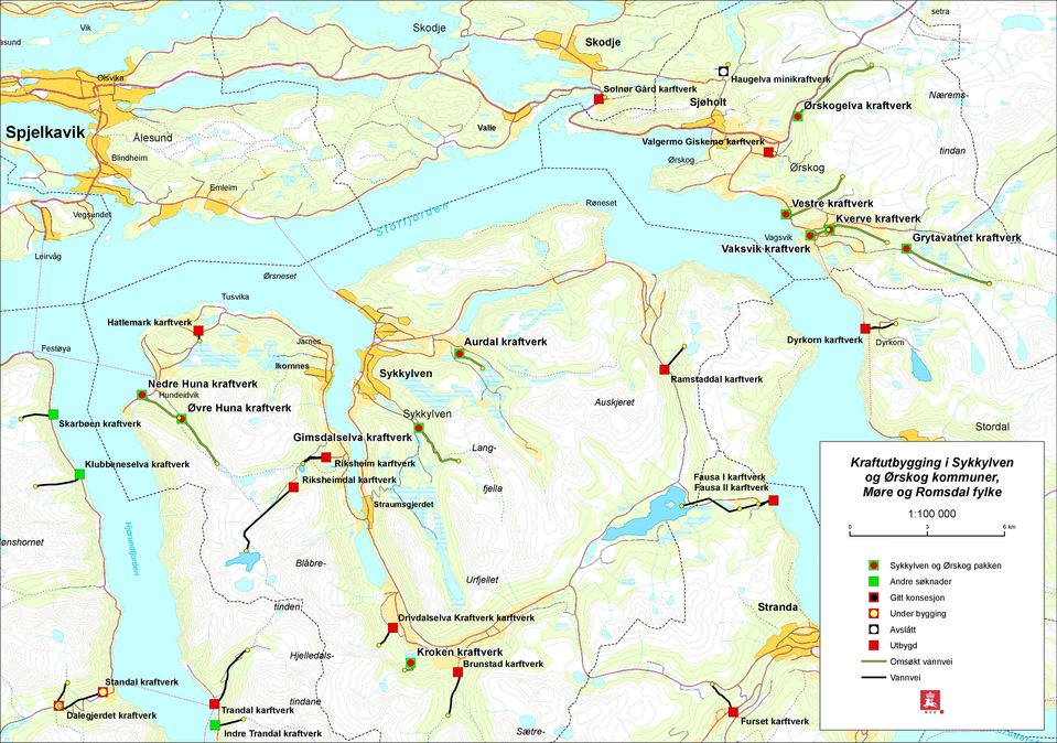 karftverk Stordalen Fausa I karftverk Fausa II karftverk fjella Straumsgjerdet dfjorden Blåbre- Urfjellet tinden HjelledalsStandal Dalegjerdet Kraftutbygging i og kommuner, Møre og Romsdal fylke