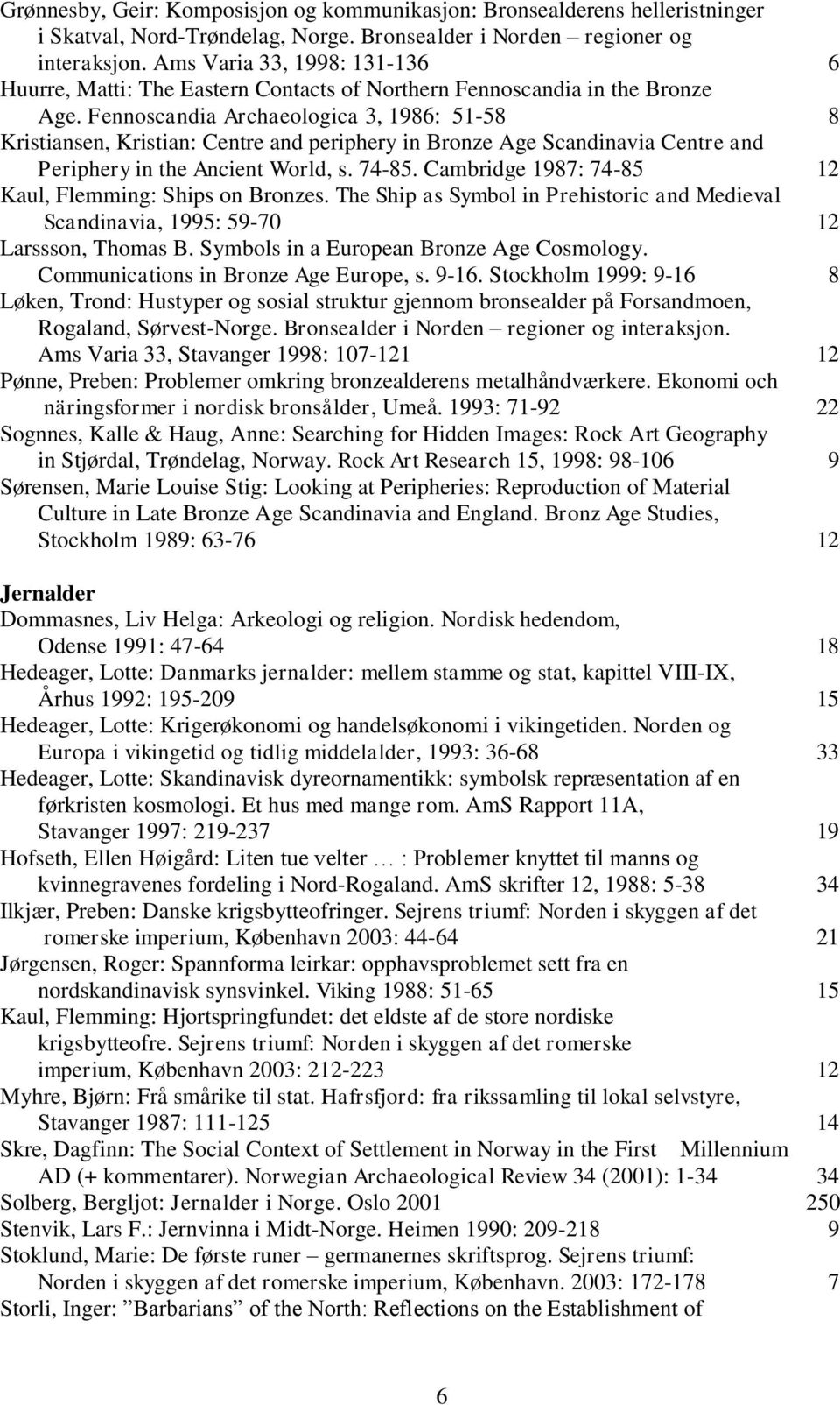 Fennoscandia Archaeologica 3, 1986: 51-58 8 Kristiansen, Kristian: Centre and periphery in Bronze Age Scandinavia Centre and Periphery in the Ancient World, s. 74-85.