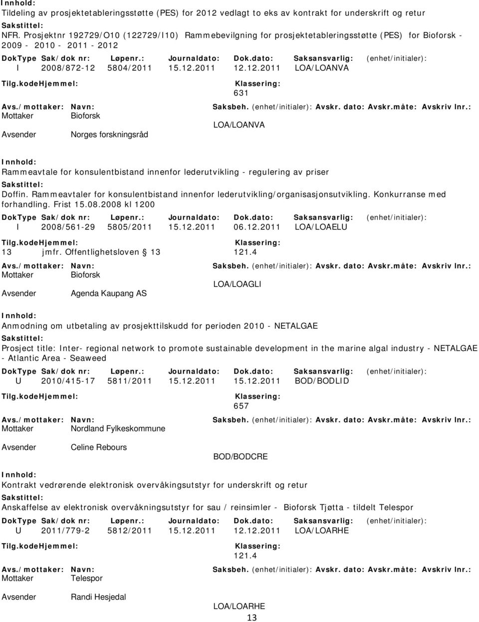 Rammeavtaler for konsulentbistand innenfor lederutvikling/organisasjonsutvikling. Konkurranse med forhandling. Frist 15.08.2008 kl 1200 I 2008/561-29 5805/2011 15.12.2011 06.12.2011 LOA/LOAELU 13 jmfr.