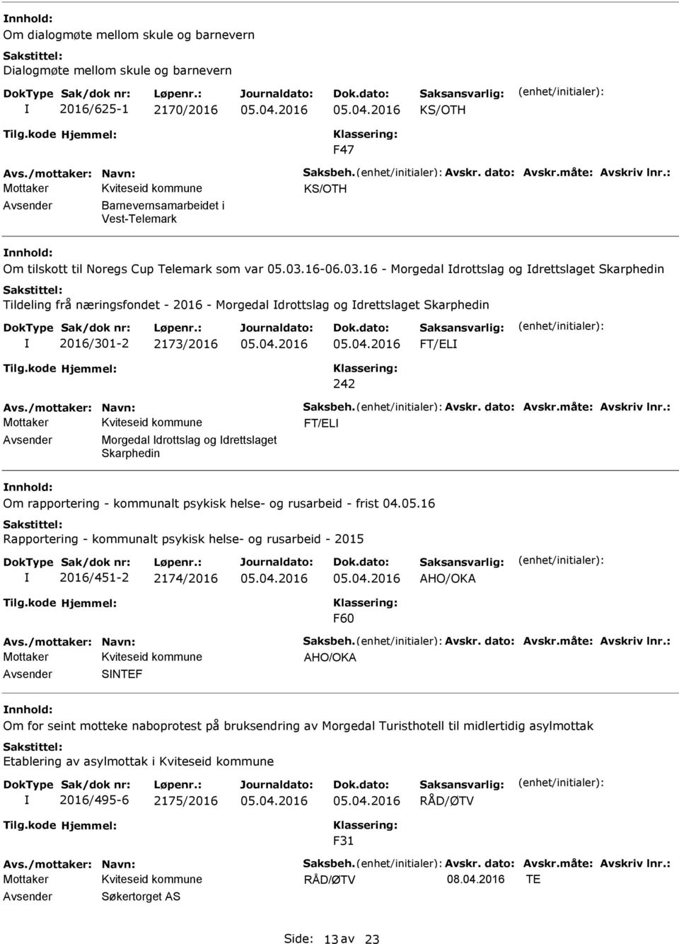 16-06.03.16 - Morgedal drottslag og drettslaget Skarphedin Tildeling frå næringsfondet - 2016 - Morgedal drottslag og drettslaget Skarphedin 2016/301-2 2173/2016 FT/EL 242 Avs.