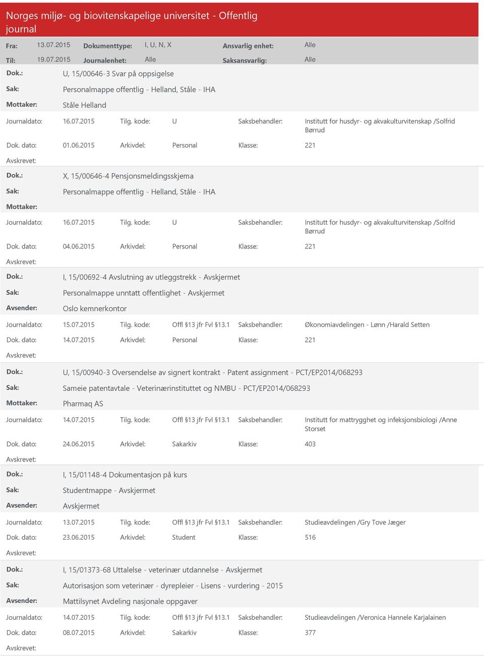 07.2015 Tilg. kode: Økonomiavdelingen - Lønn /Harald Setten Dok. dato: 14.07.2015 Arkivdel: Personal, 15/00940-3 Oversendelse av signert kontrakt - Patent assignment - PCT/EP2014/068293 Sameie