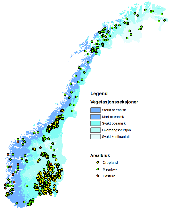 1545 profiler Vegetasjonsseksjoner 721 åker, 699 eng, 49 beite 76 organisk jord