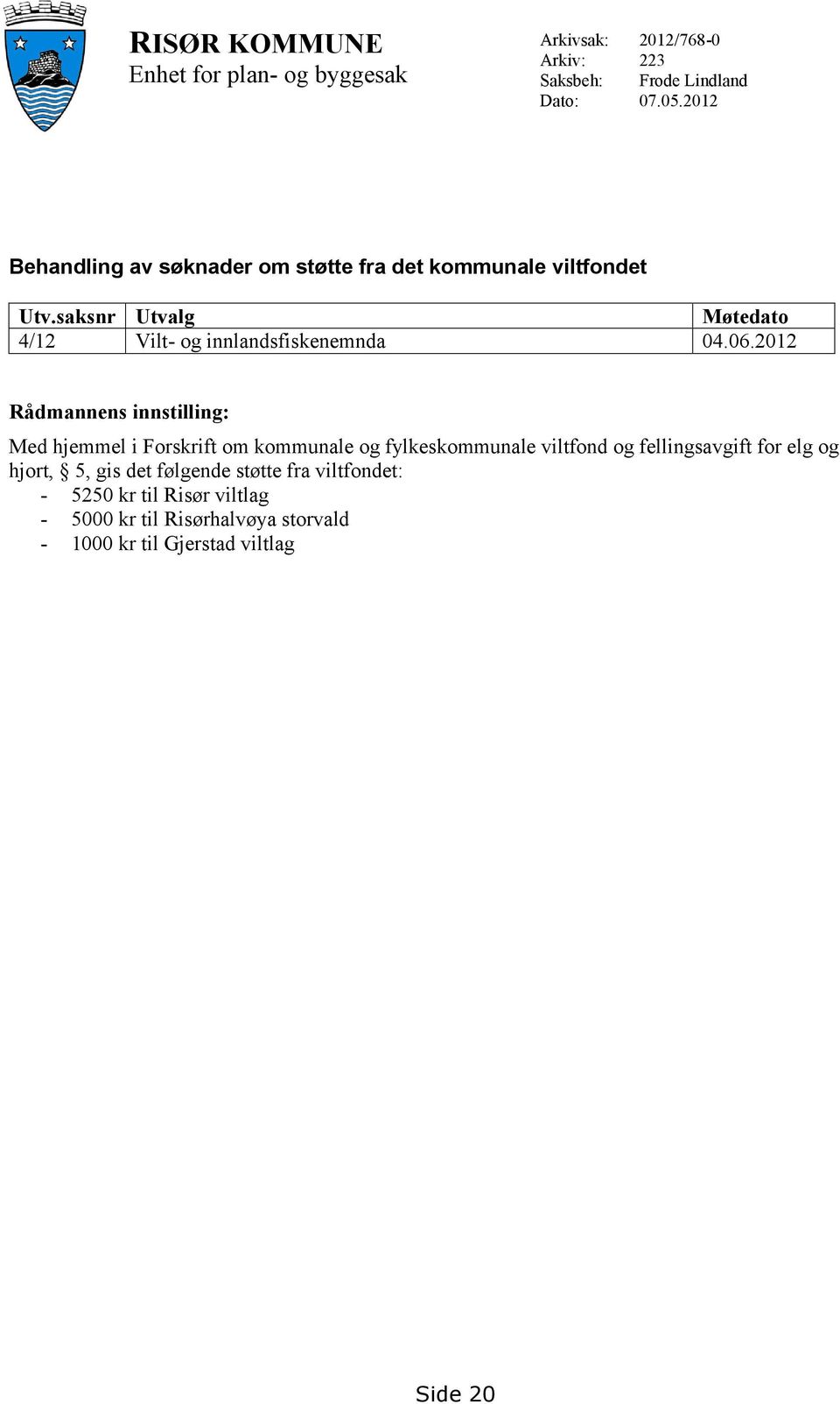 saksnr Utvalg Møtedato 4/12 Vilt- og innlandsfiskenemnda 04.06.