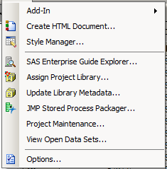 Nye Tasks(veivisere) List Report Wizard Tile Chart Scatter plot Matrix Update Library Metadata Download Data Files to PC Upload Data Files to Server Append table task SAS