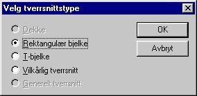 side 1 3.8.2 Tverrsnittsgeometri Oversikt tverrsnitt Dette vinduet viser en tabell over de eksisterende tverrsnittene.