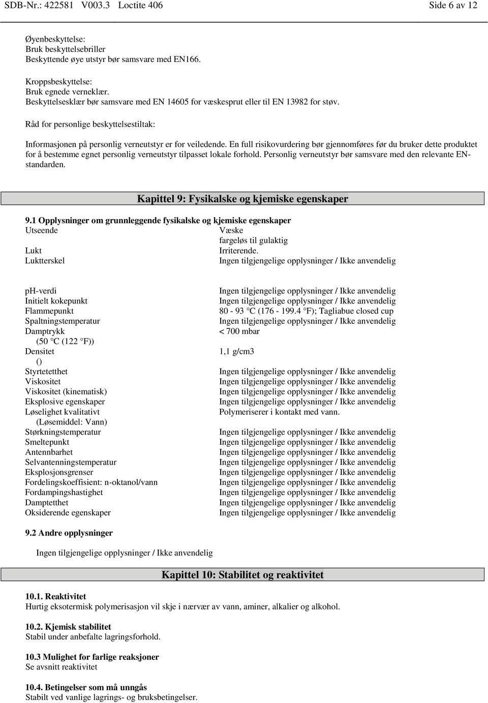 En full risikovurdering bør gjennomføres før du bruker dette produktet for å bestemme egnet personlig verneutstyr tilpasset lokale forhold.