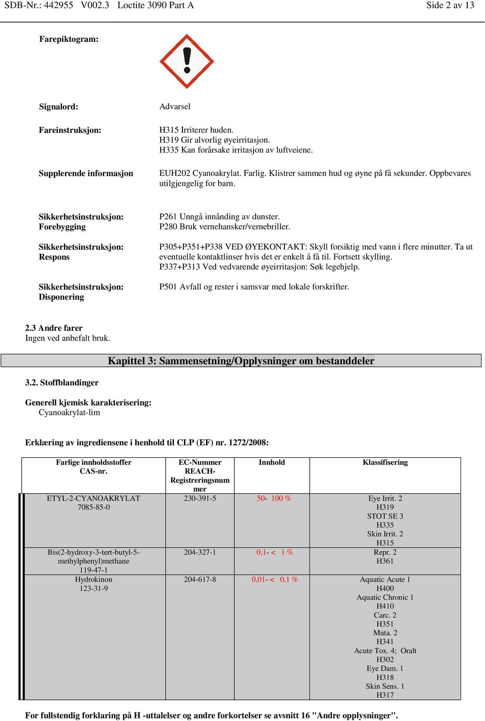 Sikkerhetsinstruksjon: Forebygging Sikkerhetsinstruksjon: Respons Sikkerhetsinstruksjon: Disponering P261 Unngå innånding av dunster. P280 Bruk vernehansker/vernebriller.