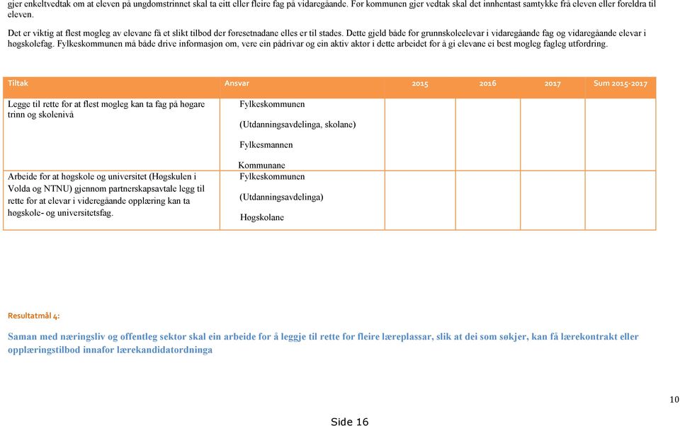 må både drive informasjon om, vere ein pådrivar og ein aktiv aktør i dette arbeidet for å gi elevane ei best mogleg fagleg utfordring.