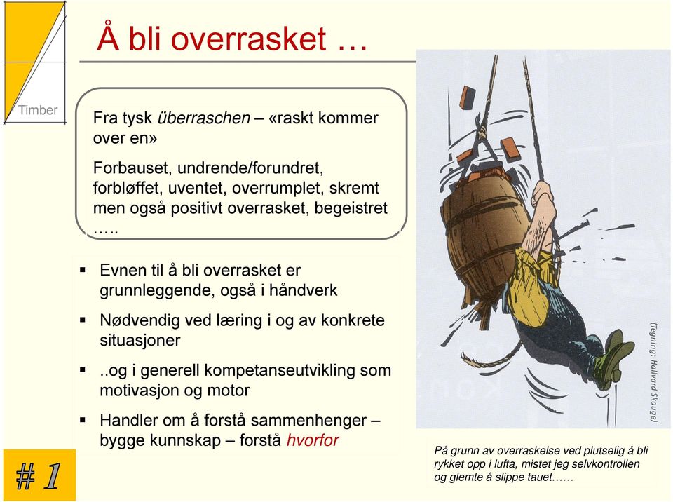 . Evnen til å bli overrasket er grunnleggende, også i håndverk Nødvendig ved læring i og av konkrete situasjoner.