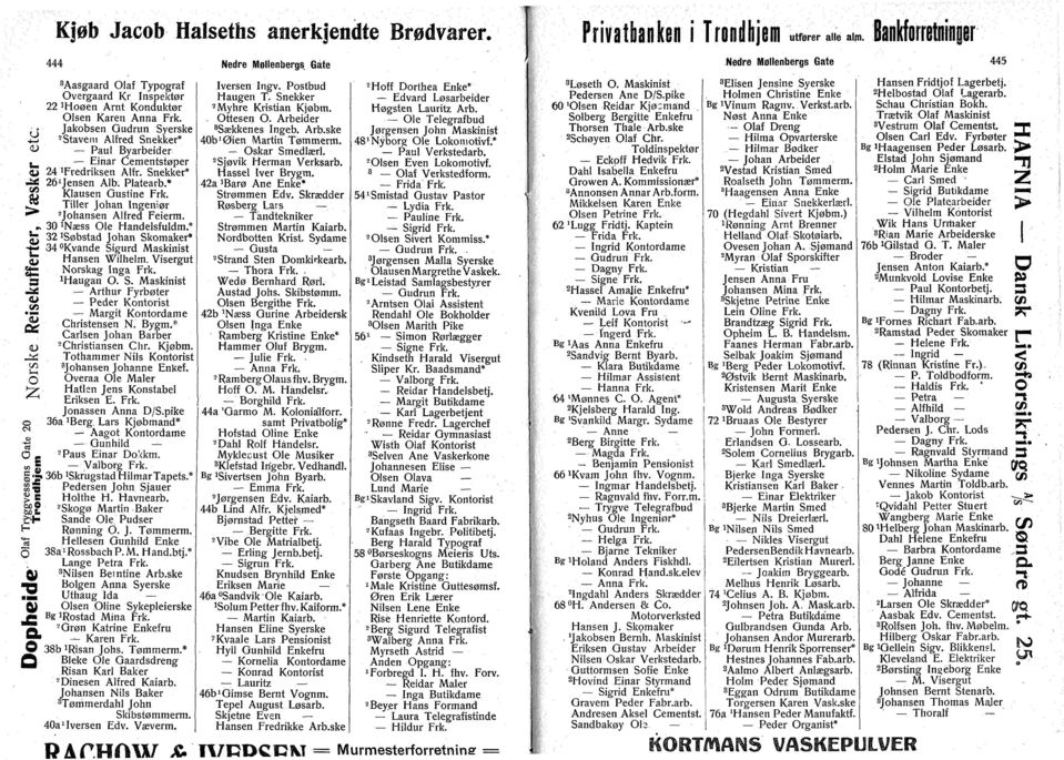 30'Næss le Handelsfuldm.* 3 isøbstad Jhan Skmaker* 34 Kvande Sigurd Maskinist Hansen Wilhelm. Visergut Nrskag Inga Frk. x Haugan. S. Maskinist Arthur Fyrbøter Peder Kntrist Margit Kntrdame Christensen N.