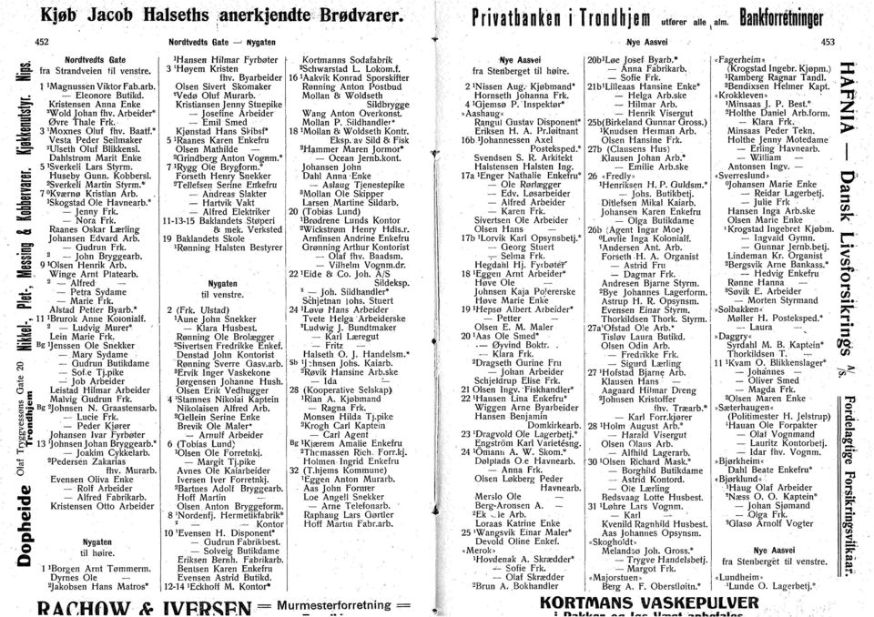 * 7 Kværnø Kristian Arb. Skgstad le Havnearb.* Jenny Frk. Nra Frk. Raanes skar Lærling Jhansen Edvard Arb. Jhn Bryggearb. 9 'lsen Henrik Arb. Winge Arnt Platearb.