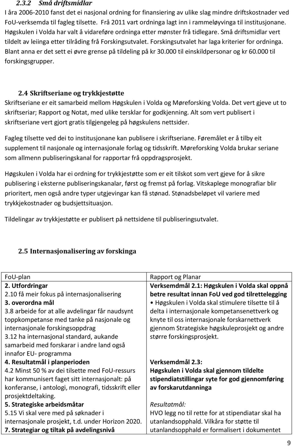 Små driftsmidlar vert tildelt av leiinga etter tilråding frå Forskingsutvalet. Forskingsutvalet har laga kriterier for ordninga. Blant anna er det sett ei øvre grense på tildeling på kr 30.