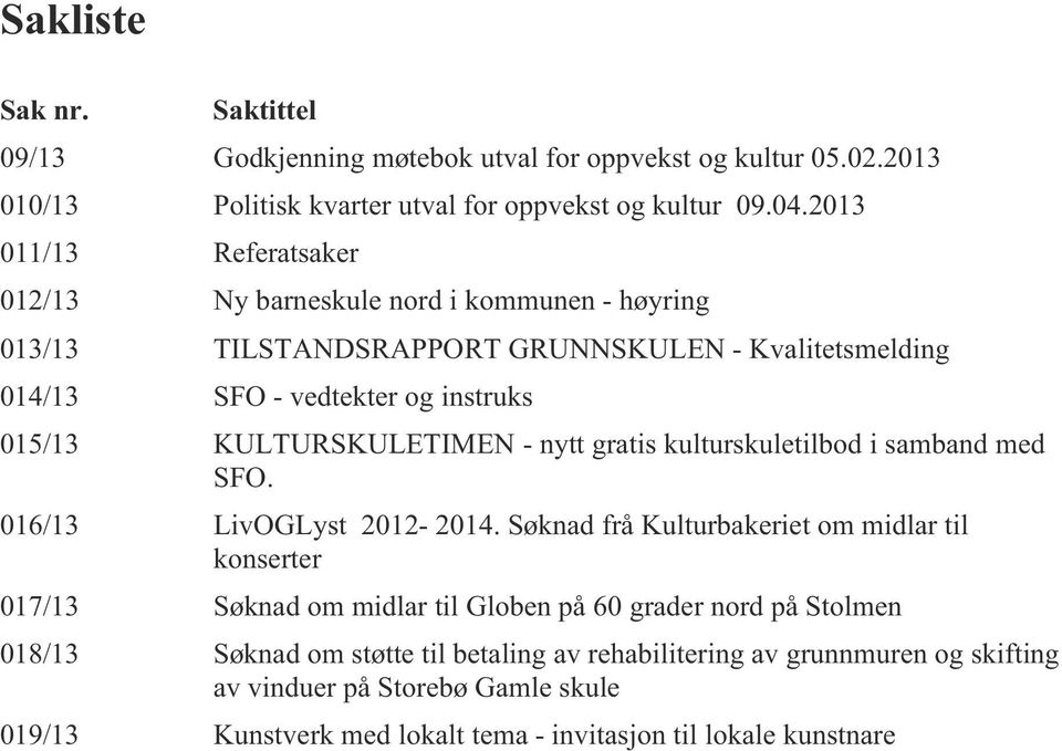 KULTURSKULETIMEN - nytt gratis kulturskuletilbod i samband med SFO. 016/13 LivOGLyst 2012-2014.