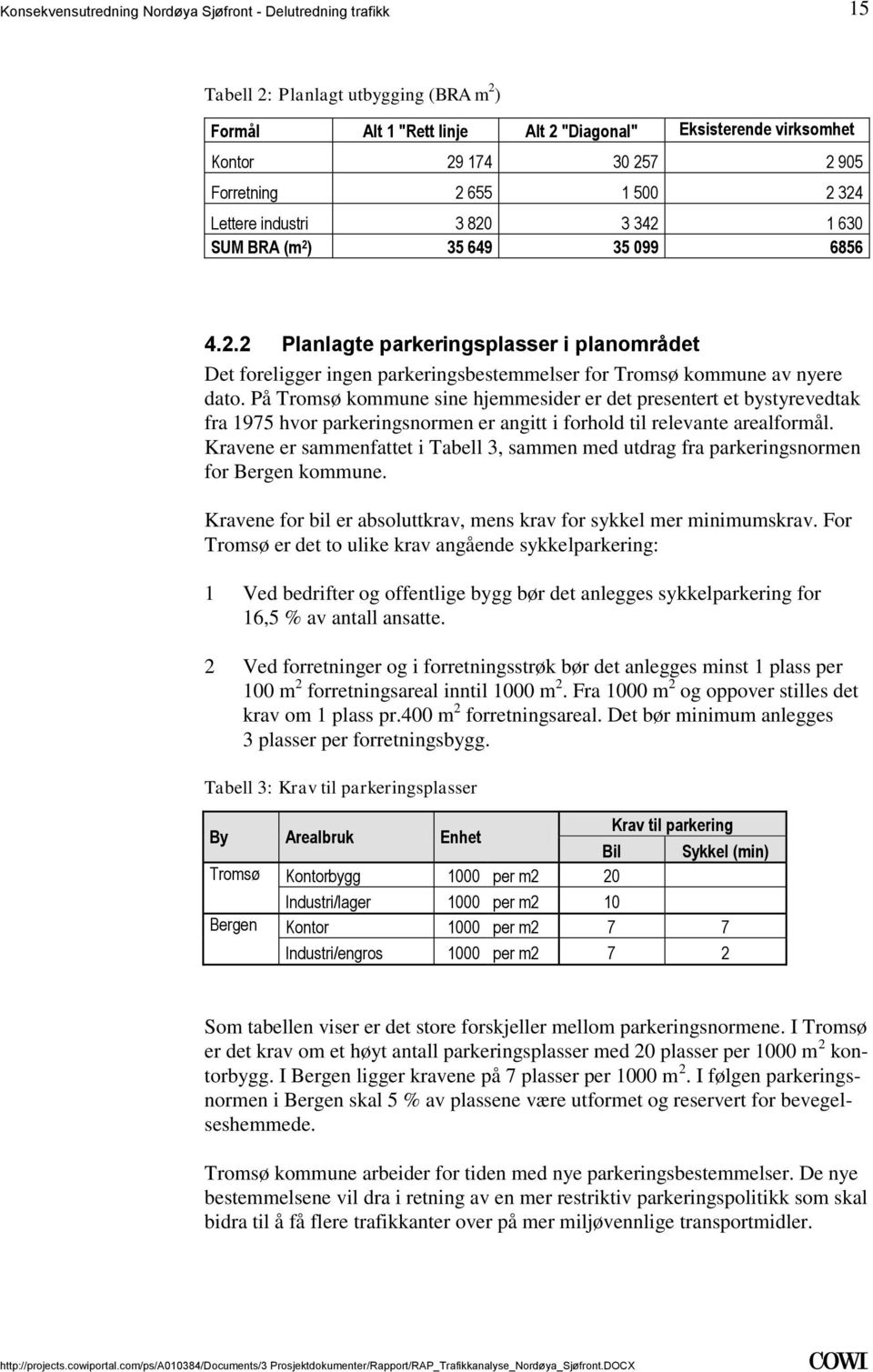 presentert et bystyrevedtak fra 1975 hvor parkeringsnormen er angitt i forhold til relevante arealformål Kravene er sammenfattet i Tabell 3, sammen med utdrag fra parkeringsnormen for Bergen kommune