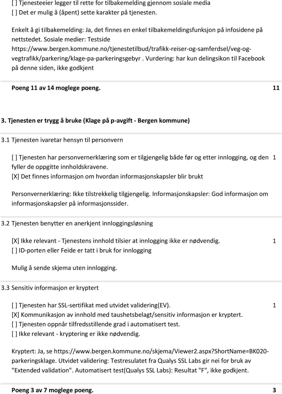 no/tjenestetilbud/trafikk-reiser-og-samferdsel/veg-ogvegtrafikk/parkering/klage-pa-parkeringsgebyr. Vurdering: har kun delingsikon til Facebook på denne siden, ikke godkjent Poeng av 4 moglege poeng.