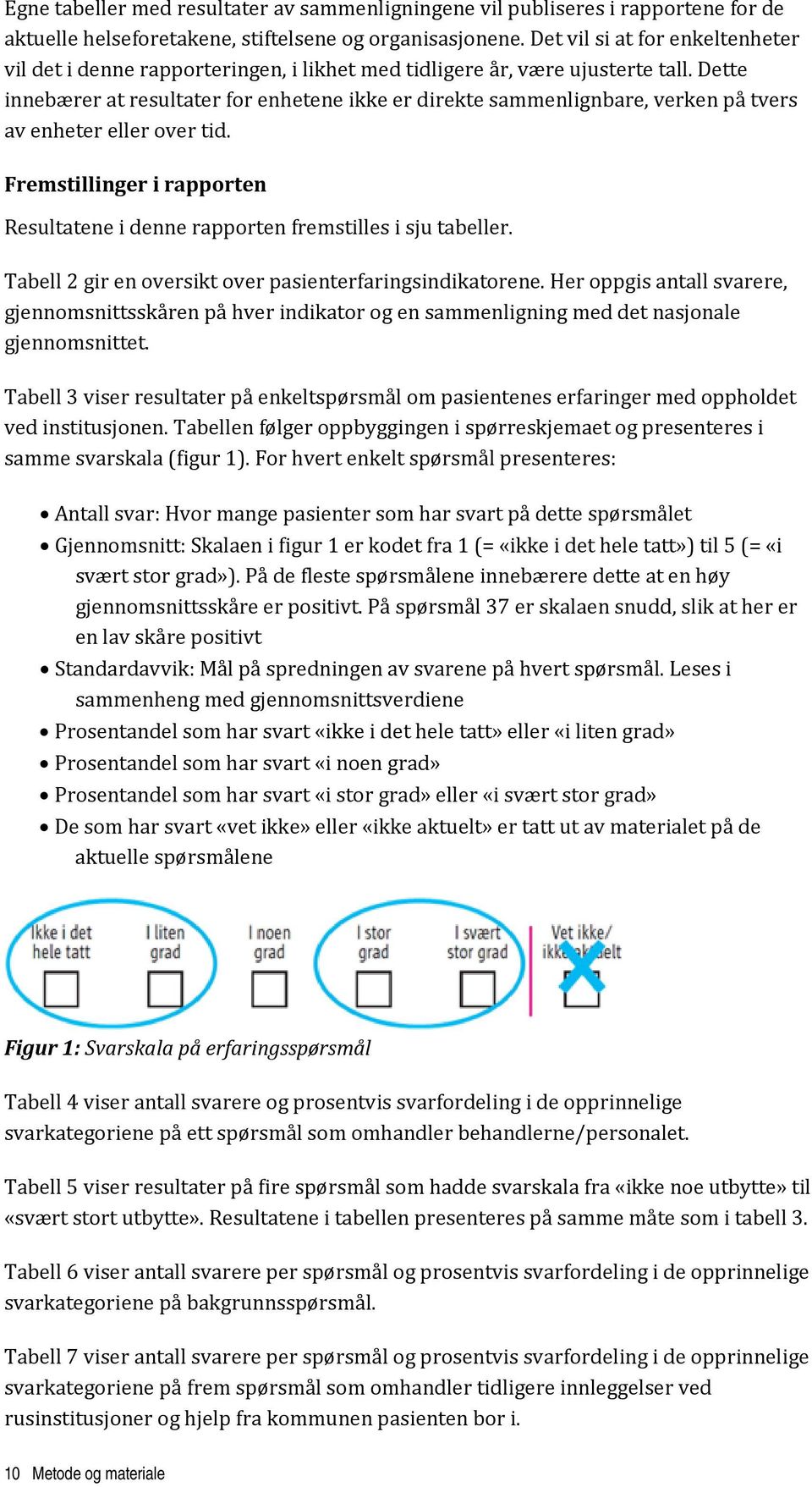 Dette innebærer at resultater for enhetene ikke er direkte sammenlignbare, verken på tvers av enheter eller over tid.