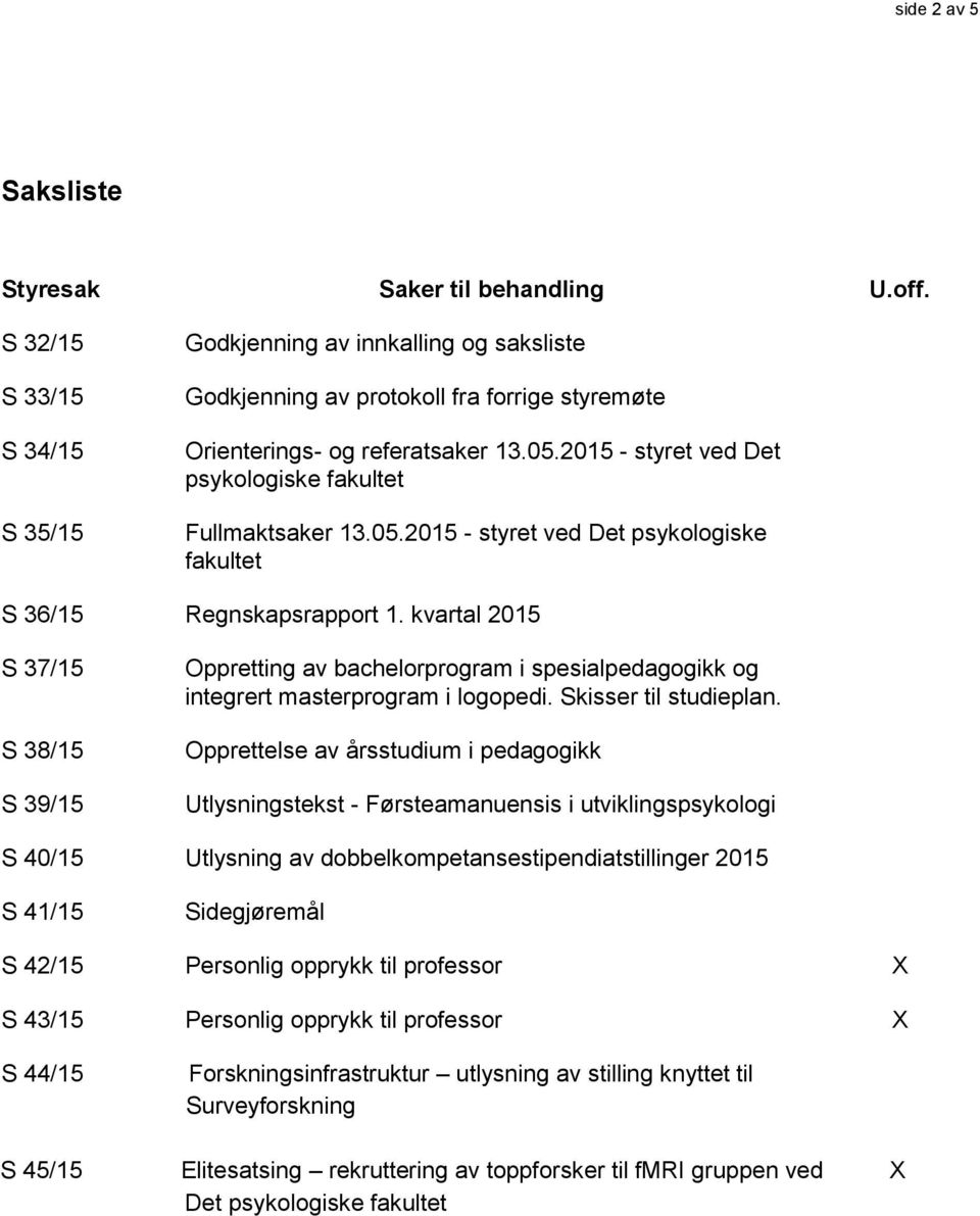 2015 - styret ved Det psykologiske fakultet Fullmaktsaker 13.05.2015 - styret ved Det psykologiske fakultet S 36/15 Regnskapsrapport 1.