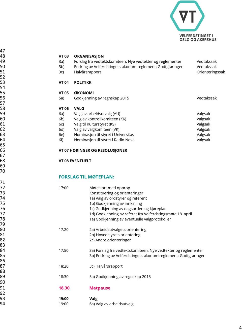 regnskap 2015 Vedtakssak VT 06 VALG 6a) Valg av arbeidsutvalg (AU) Valgsak 6b) Valg av kontrollkomiteen (KK) Valgsak 6c) Valg til Kulturstyret (KS) Valgsak 6d) Valg av valgkomiteen (VK) Valgsak 6e)