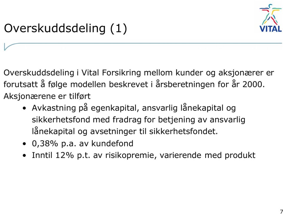 Aksjonærene er tilført Avkastning på egenkapital, ansvarlig lånekapital og sikkerhetsfond med fradrag