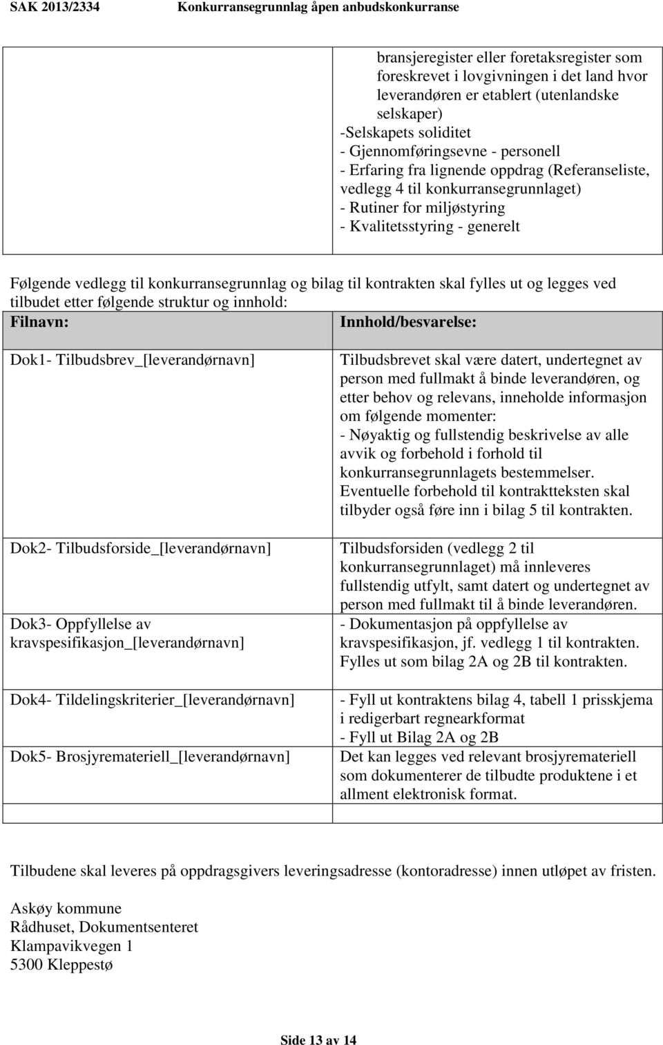 kontrakten skal fylles ut og legges ved tilbudet etter følgende struktur og innhold: Filnavn: Innhold/besvarelse: Dok1- Tilbudsbrev_[leverandørnavn] Dok2- Tilbudsforside_[leverandørnavn] Dok3-