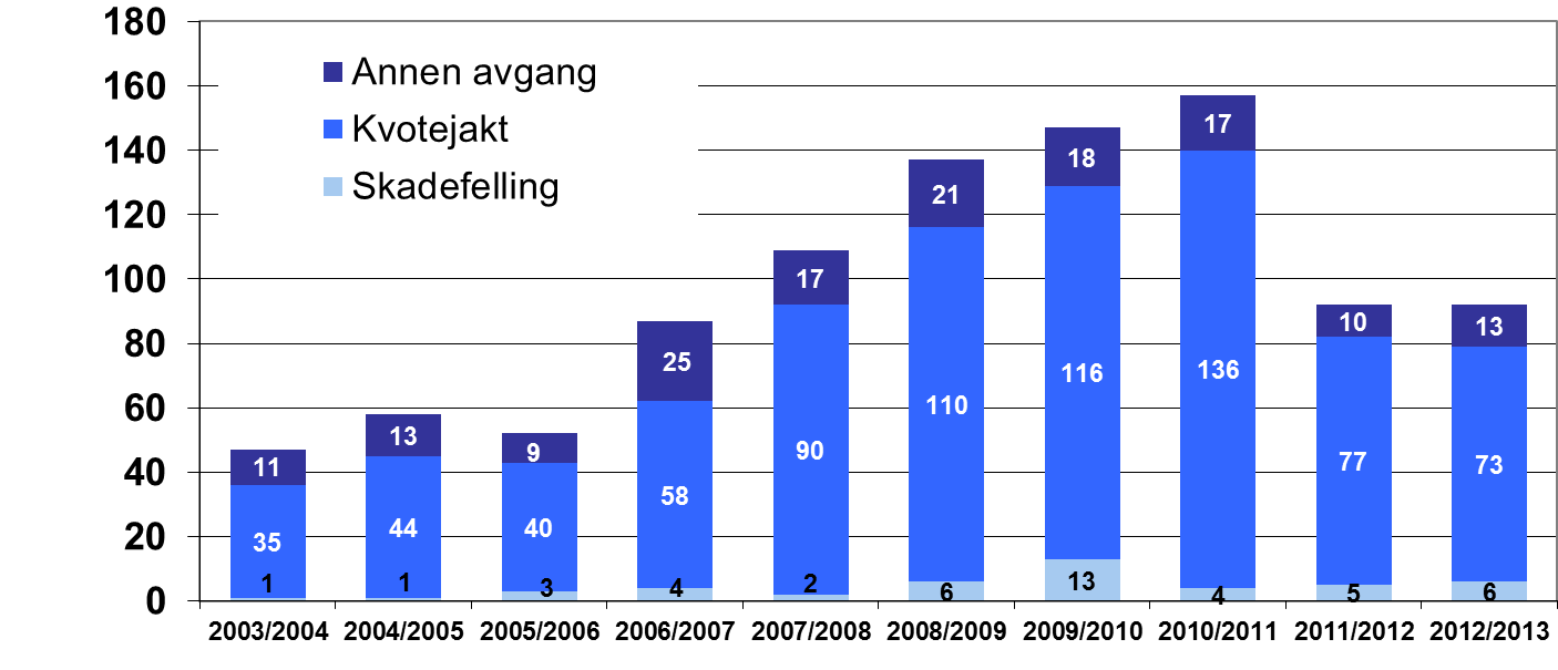 Direktoratet konstaterer at bestanden av brunbjørn ligger under det fastsatte bestandsmålet for region 5-8.