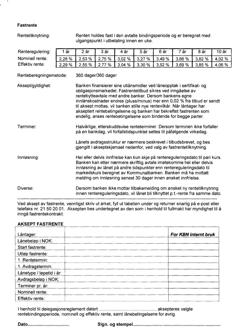 3,69 % 3,85 % 4,06 % Renteberegningsmetode: AkseptIgyldighet: Terminer: 360 dager/360 dager Banken finansierer sine utlånsmidler ved låneopptak i sertifikat- og obligasjonsmarkedet.