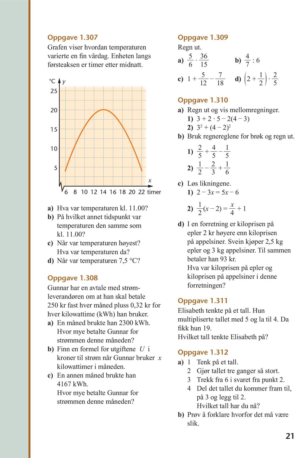 08 Gunnar har en avtale med strømleverandøren om at han skal betale 20 kr fast hver måned pluss 0,2 kr for hver kilowattime (kwh) han bruker. En måned brukte han 200 kwh.