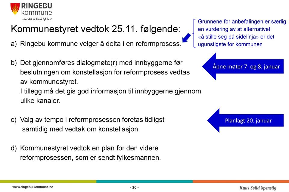 med innbyggerne før beslutningen om konstellasjon for reformprosess vedtas av kommunestyret.