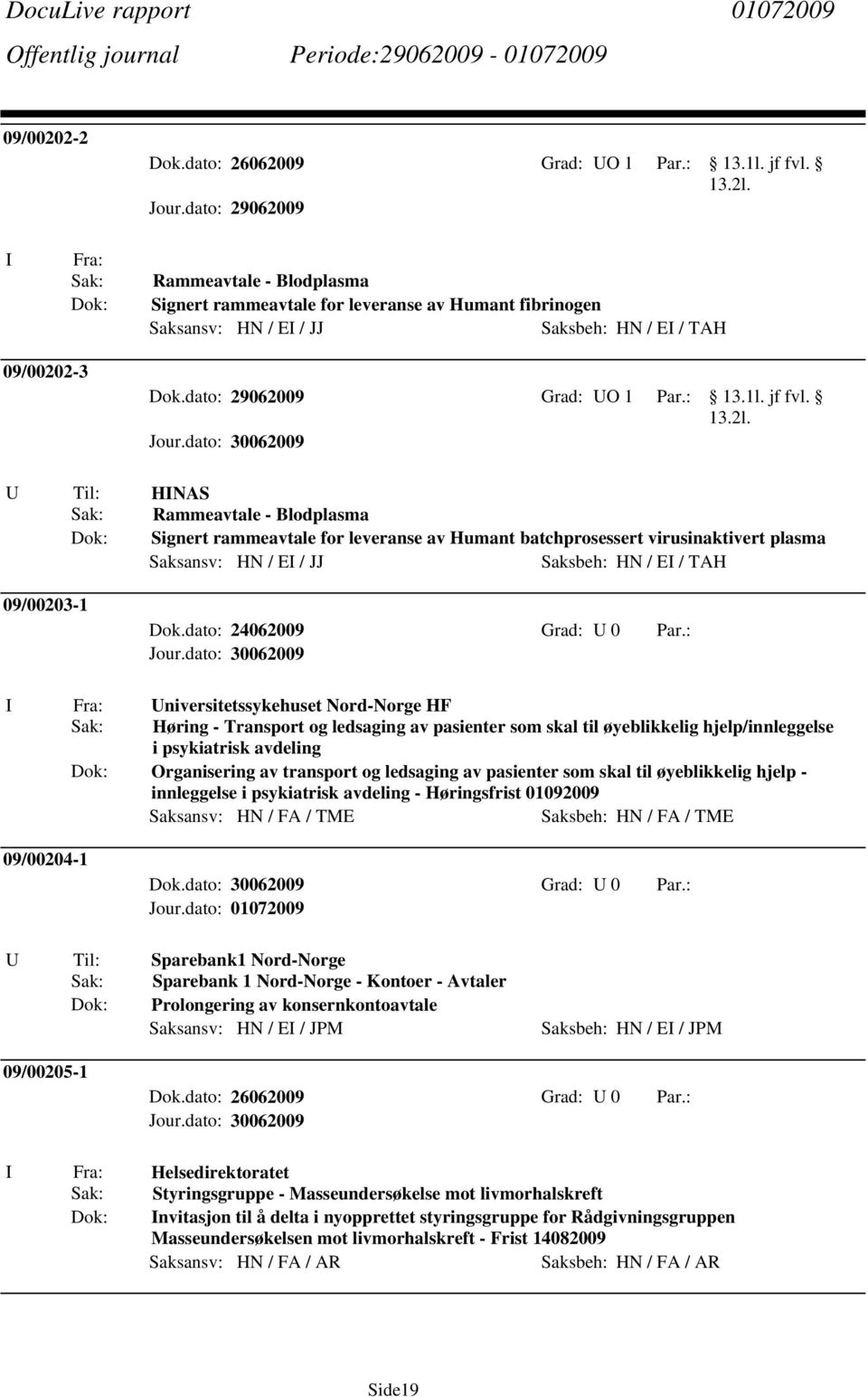 HNAS Rammeavtale - Blodplasma Signert rammeavtale for leveranse av Humant batchprosessert virusinaktivert plasma Saksansv: HN / E / JJ Saksbeh: HN / E / TAH 09/00203-1 Dok.dato: 24062009 Grad: 0 Par.