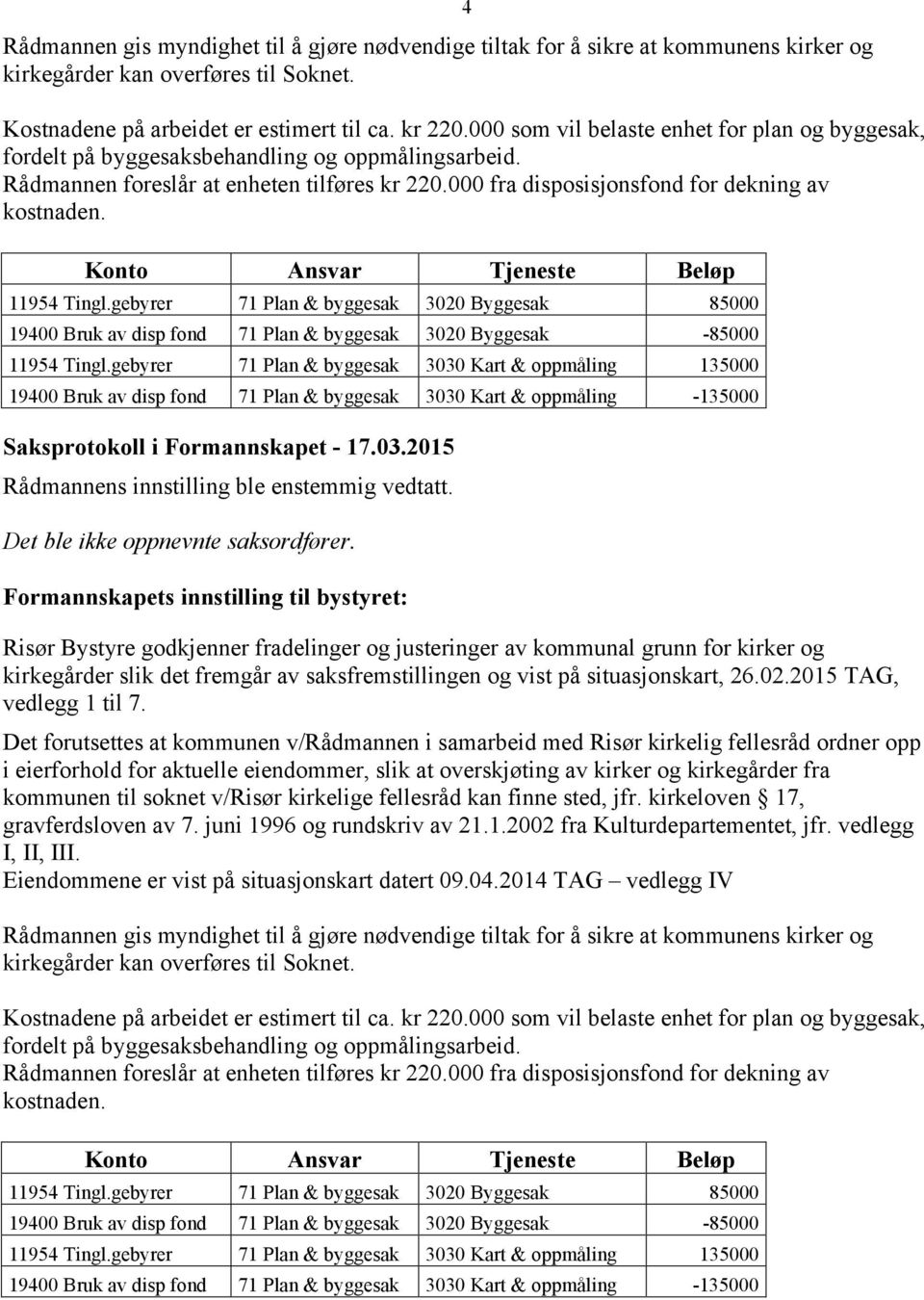 Konto Ansvar Tjeneste Beløp 11954 Tingl.gebyrer 71 Plan & byggesak 3020 Byggesak 85000 19400 Bruk av disp fond 71 Plan & byggesak 3020 Byggesak -85000 11954 Tingl.