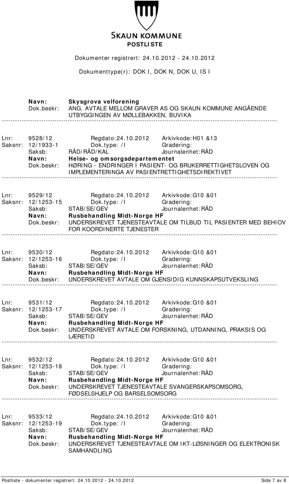 9529/12 Regdato:24.10.2012 Arkivkode:G10 &01 Saksnr: 12/1253-15 Dok.