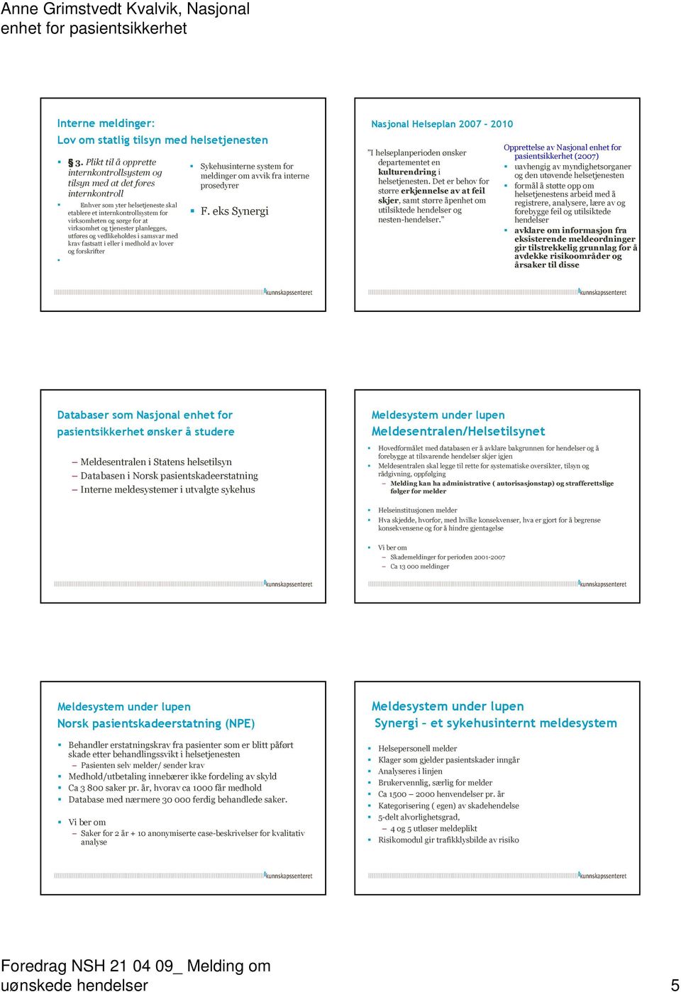 tjenester planlegges, utføres og vedlikeholdes i samsvar med krav fastsatt i eller i medhold av lover og forskrifter Sykehusinterne system for meldinger om avvik fra interne prosedyrer F.