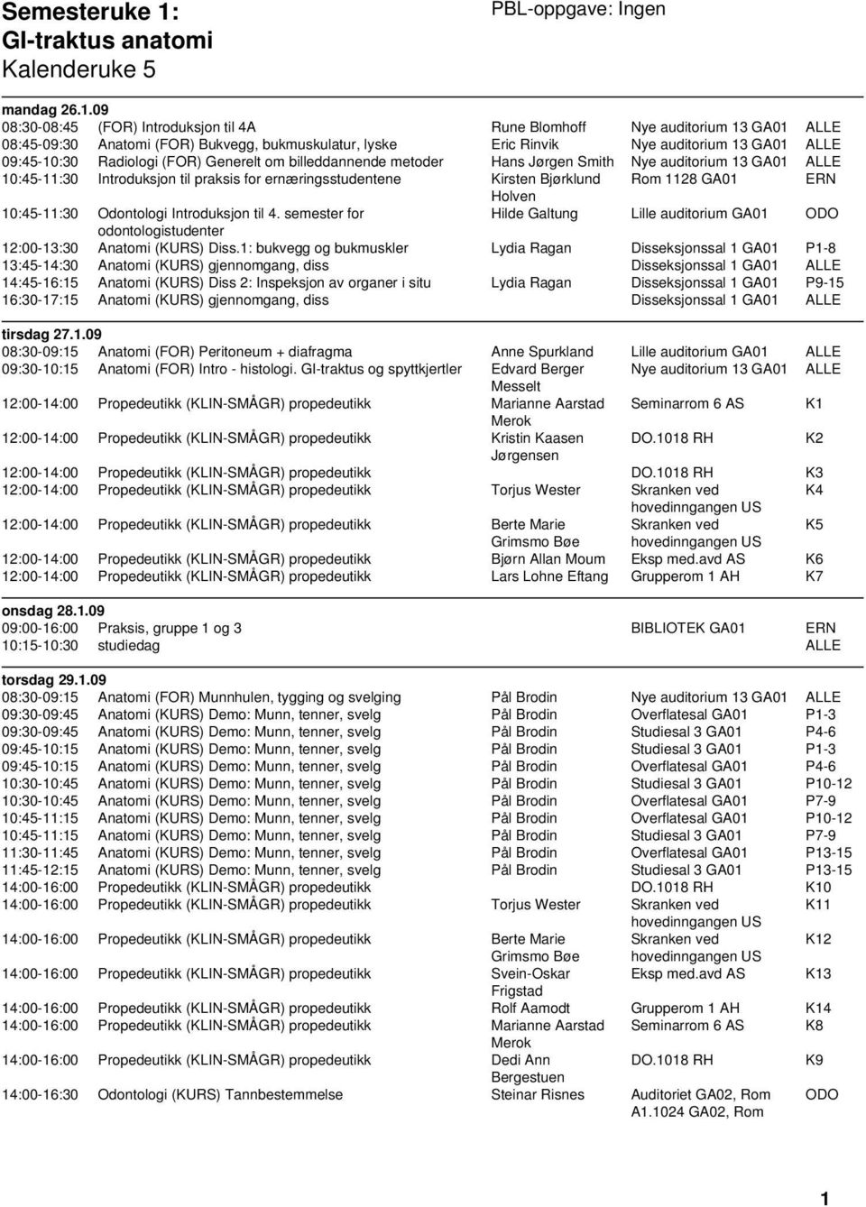 09 08:30-08:45 (FOR) Introduksjon til 4A Rune Blomhoff Nye auditorium 13 GA01 ALLE 08:45-09:30 Anatomi (FOR) Bukvegg, bukmuskulatur, lyske Eric Rinvik Nye auditorium 13 GA01 ALLE 09:45-10:30