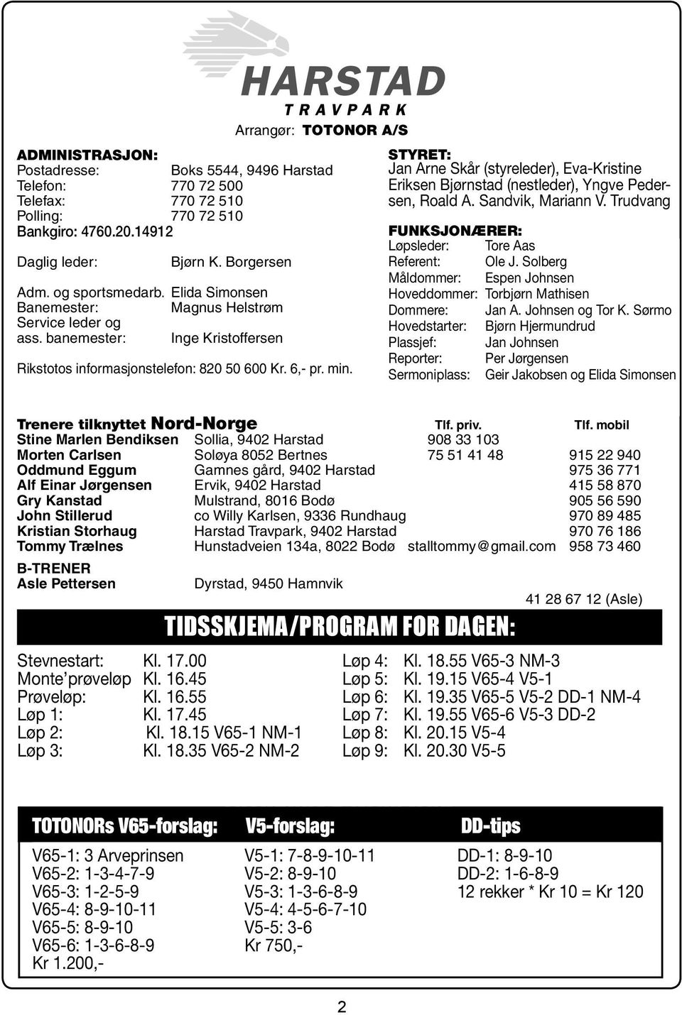 6,- pr. min. Trenere tilknyttet Nord-Norge Tlf.