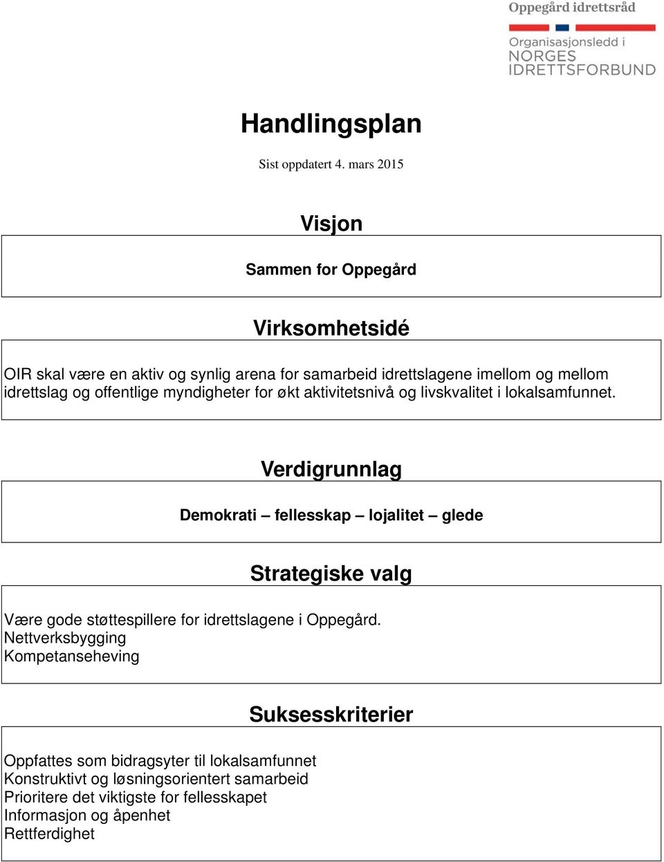 offentlige myndigheter for økt aktivitetsnivå og livskvalitet i lokalsamfunnet.