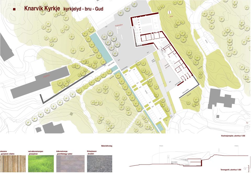 P-PL. 54,5 54,5 +00 HC HC brosteinbelegg klokketårn gress plen asfalt overflate info RÅDHUS gress plen _gulvplank i eiketre