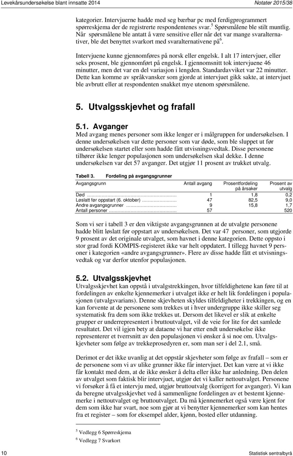 Intervjuene kunne gjennomføres på norsk eller engelsk. I alt 17 intervjuer, eller seks prosent, ble gjennomført på engelsk.