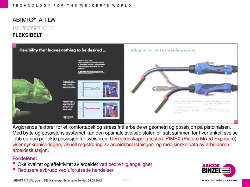 Den vitenskapelig testen PIMEX (Picture Mixed Exposure) viser synkroniseringen, visuell registrering av arbeidsbelastningen og medisinske data av arbeideren I