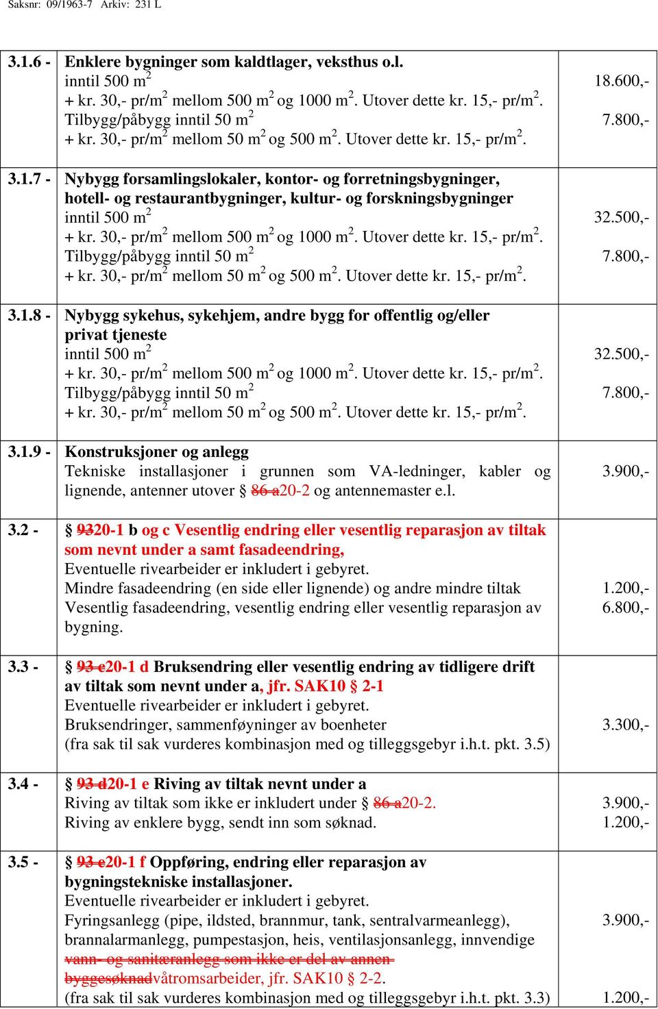 2-9320-1 b og c Vesentlig endring eller vesentlig reparasjon av tiltak som nevnt under a samt fasadeendring, Mindre fasadeendring (en side eller lignende) og andre mindre tiltak Vesentlig