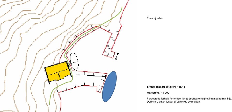 for ferdsel langs stranda er tegnet inn med