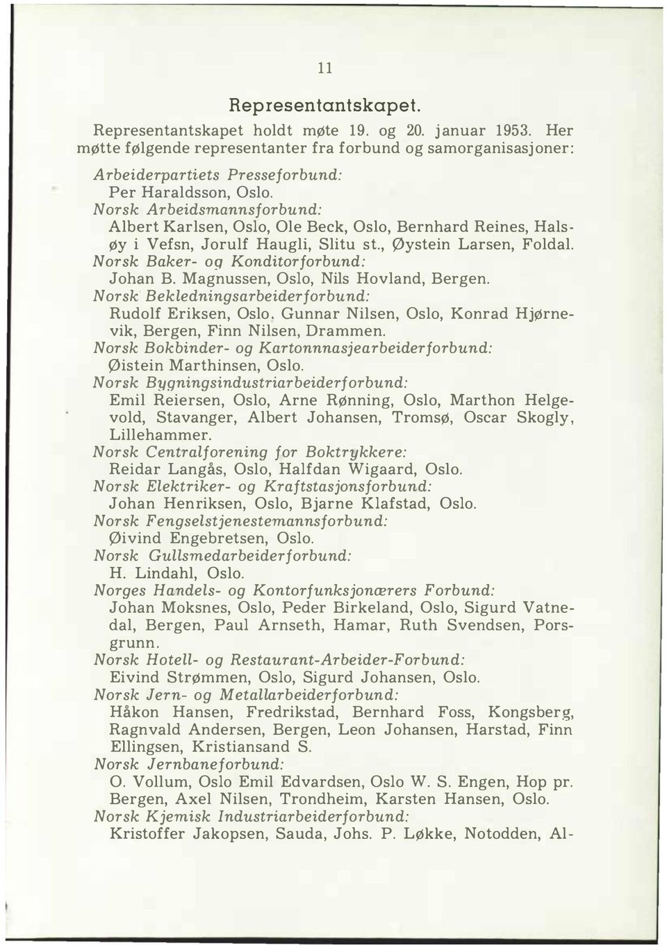 Magnussen, Oso, Nis Hovand, Bergen. Norsk' Bekedningsarbeiderforbund: Rudof Eriksen, Oso. Gunnar Nisen, Oso, Konrad HjØrnevik, Bergen, Finn Nisen, Drammen.