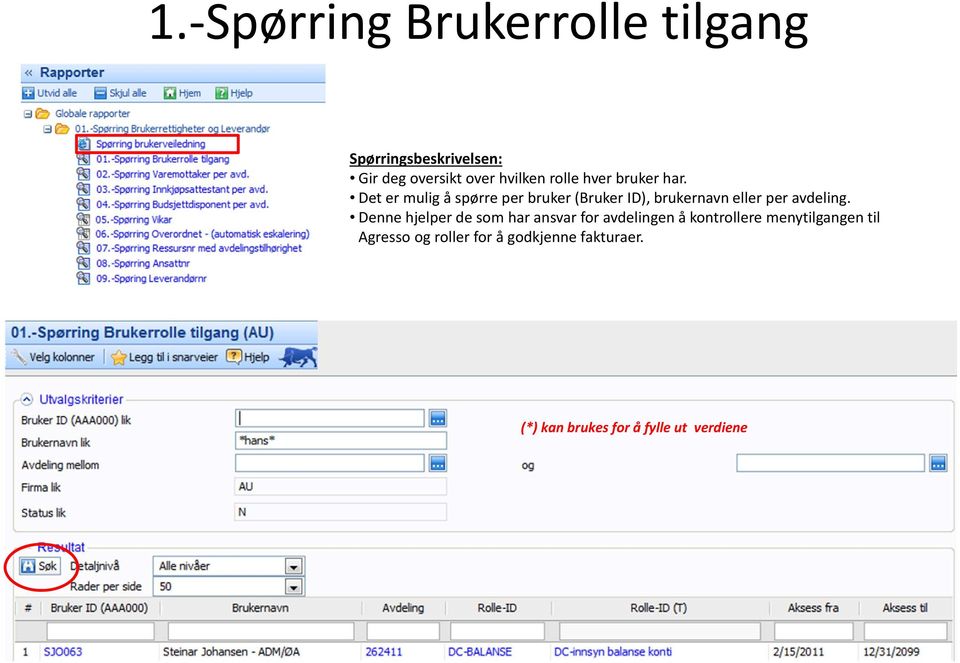 Denne hjelper de som har ansvar for avdelingen å kontrollere menytilgangen til