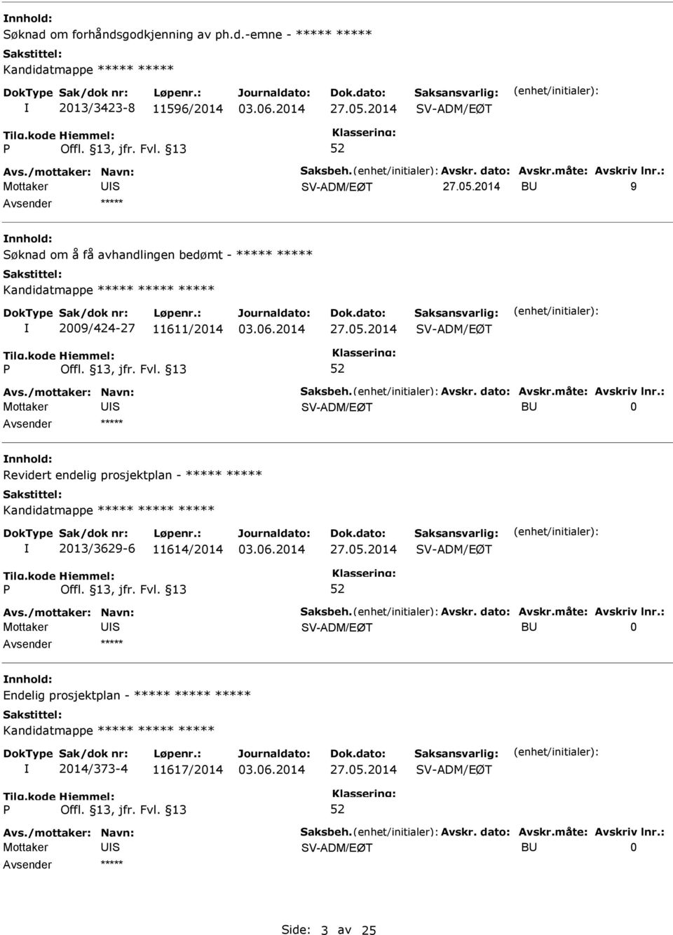 2014 BU 9 nnhold: øknad om å få avhandlingen bedømt - ***** ***** Kandidatmappe ***** ***** ***** 2009/424-27 11611/2014 27.05.